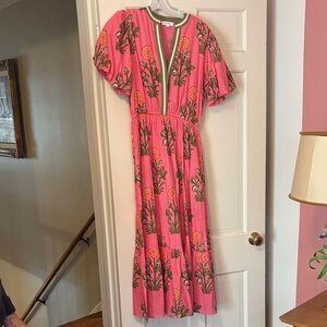 THML Pink Floral Maxi Dress with Green and Yellow Print